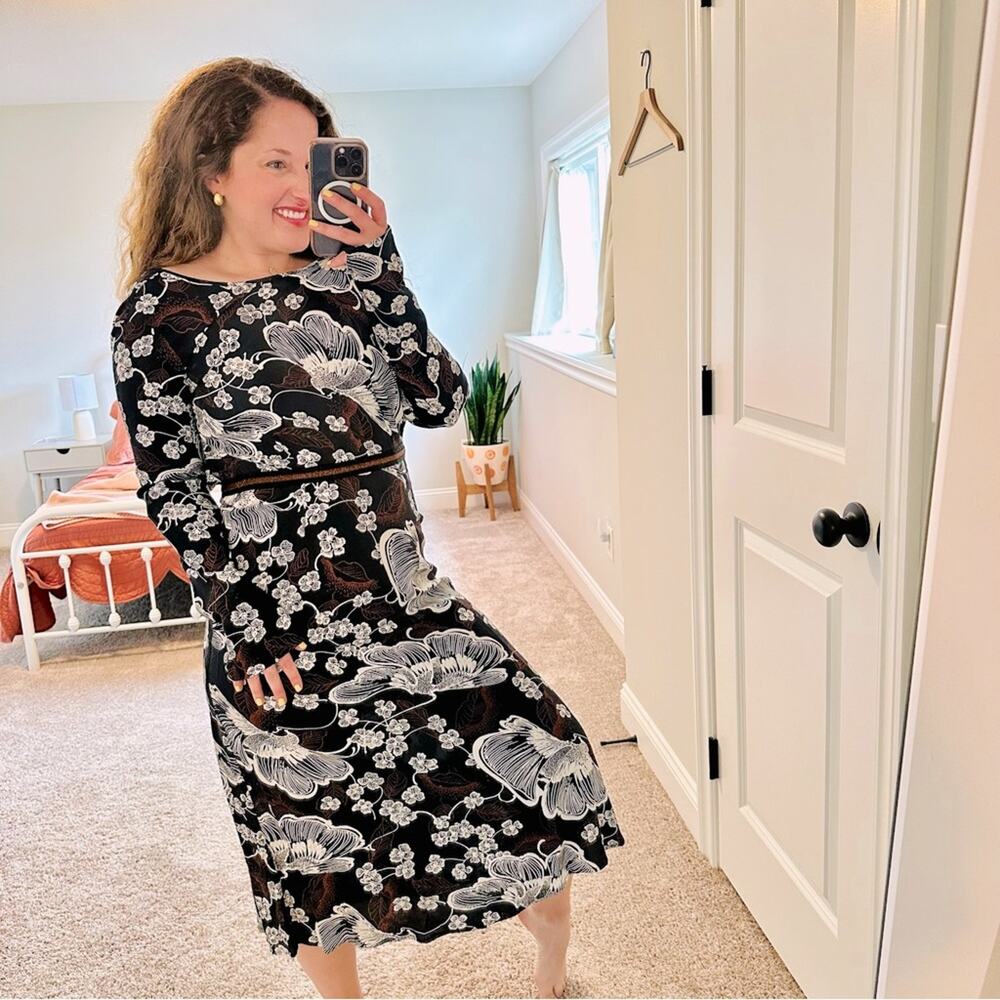 NWT Anthropologie WARM NY Black Floral Long Sleeve Maxi Dress 0